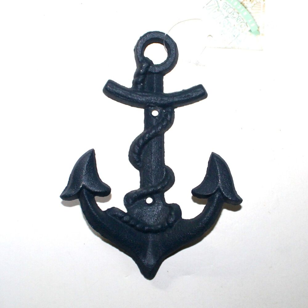 Coastal Decor by Nicole Cast Iron Wall Hook coat hanger Anchor blue ocean
